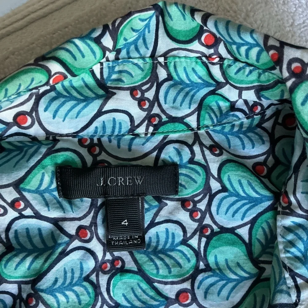 J. Crew Green and White Floral Button-Down Shirt